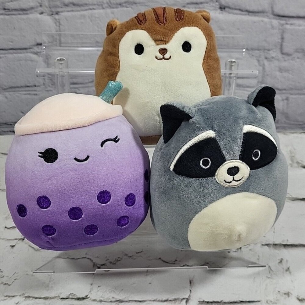 Squishmallows 5" Plush Lot Of 3 Sawyer The Squirrel Randy‎ Raccoon Poplina Boba
